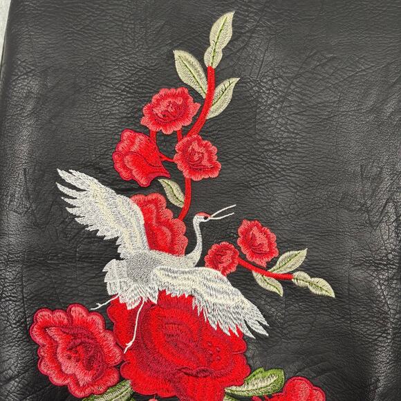 Jean Pascale Skirt Size 12 Mini Faux Leather Floral Embroidered Moto Witchy Boho - Picture 3 of 13